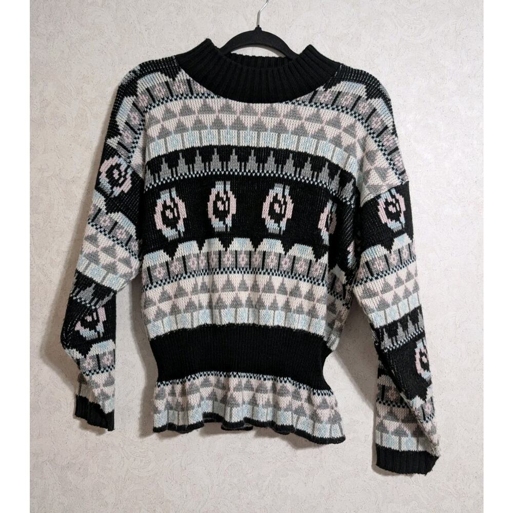 Vintage 1980's Crewneck Fair Isle Aderro Sweater Geometric Size Medium